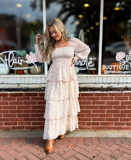 Cream Multi Chiffon Dress