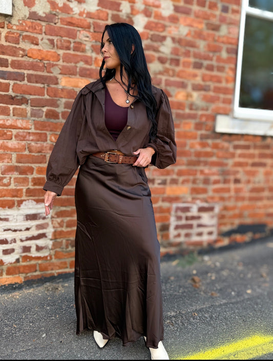 Dark Brown Satin Skirt