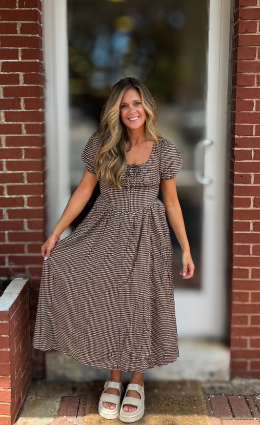 Brown Plaid Midi Dress