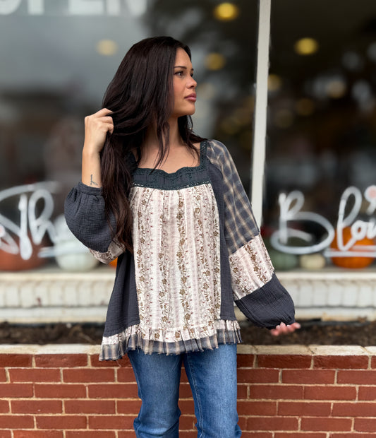 Charcoal/Navy Floral Top