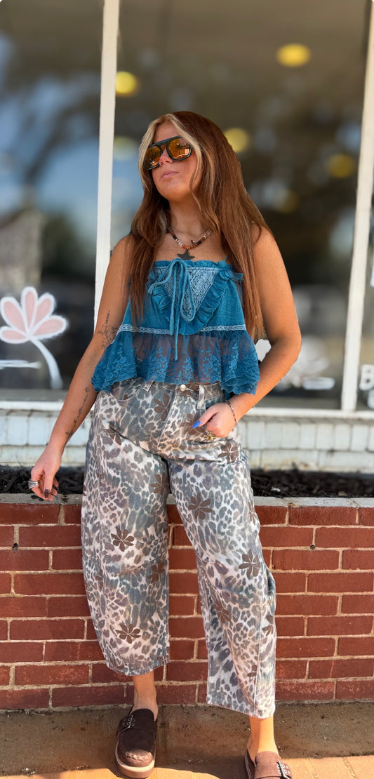 Blue Grey Print Pants