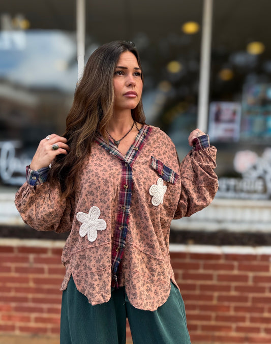 Mauve Floral Patch Flannel