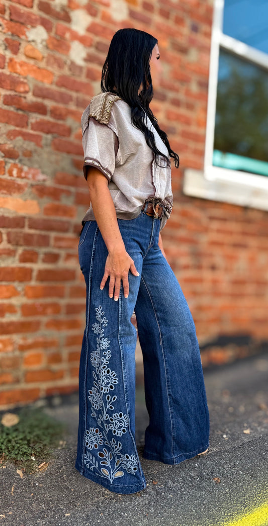 Med Dark Wide Leg Jeans