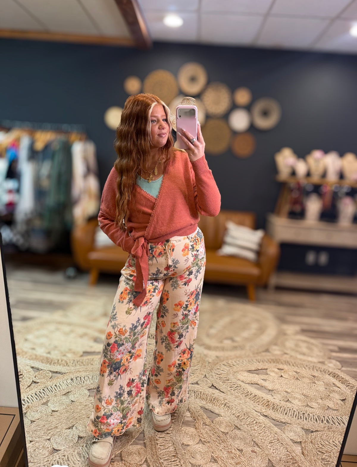 Peach Floral Pants