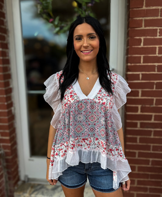 Ivory Multi Ruffle Top