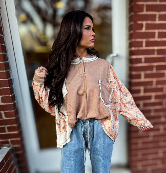 Mocha Orange Floral Top