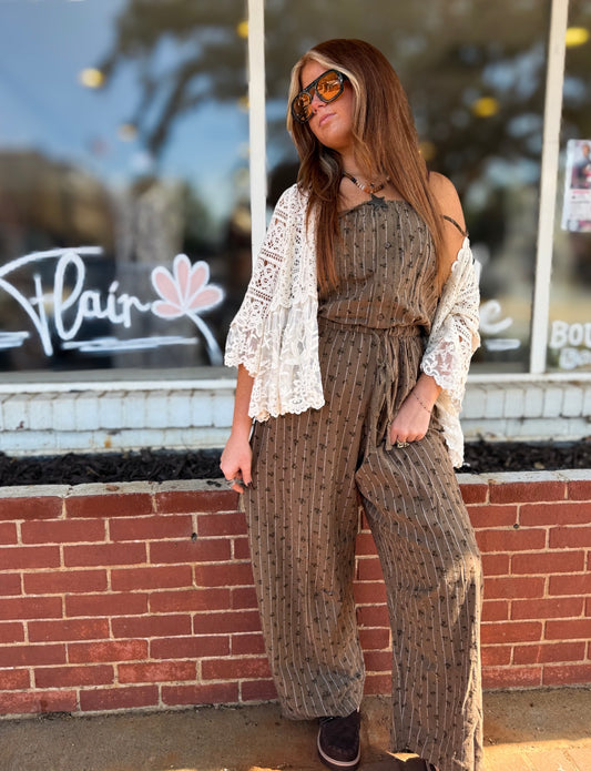 Dark Brown Floral Jumpsuit