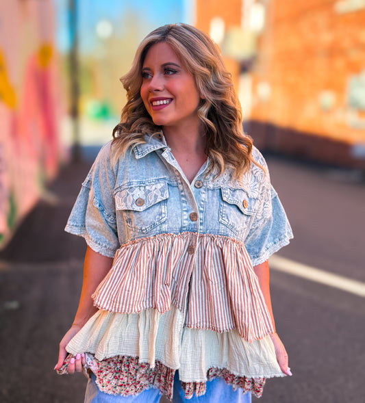 Washed Mixed Ruffle Top
