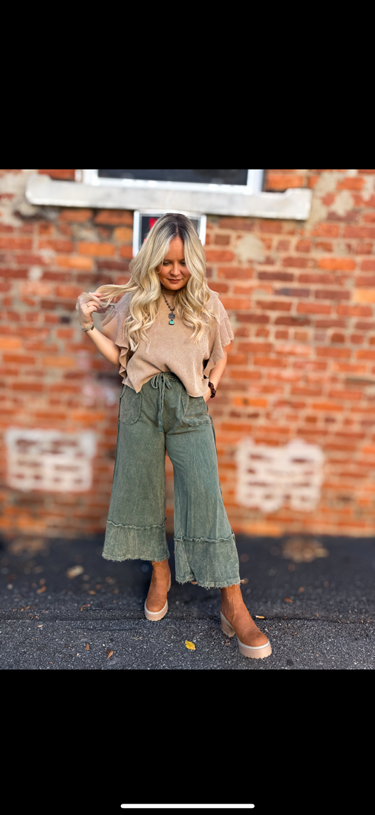 Olive Frayed Pants