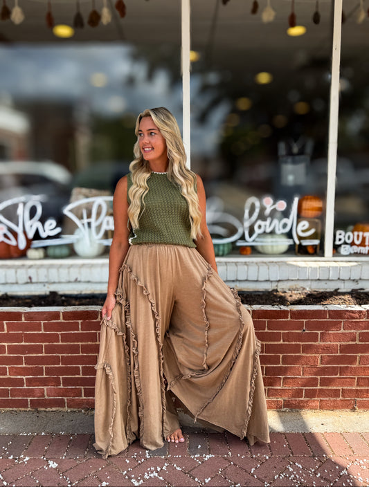 Mocha Flare Ruffle Pants