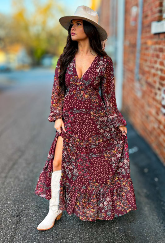 Burgundy L/S Maxi Dress