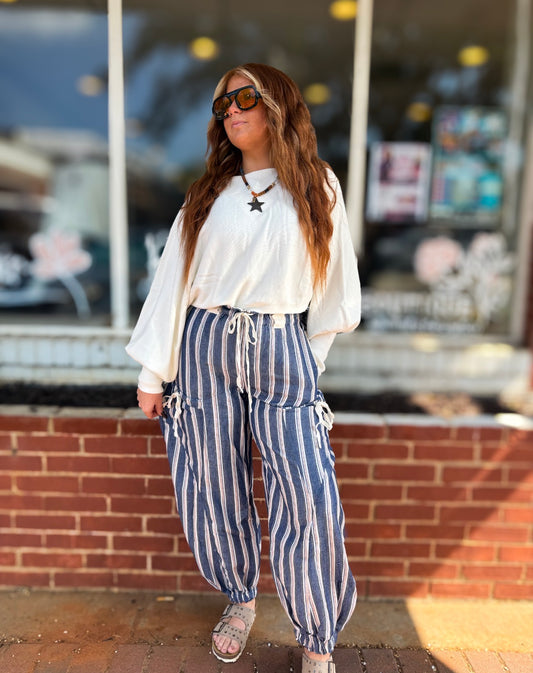Navy/Cream Stripe Joggers