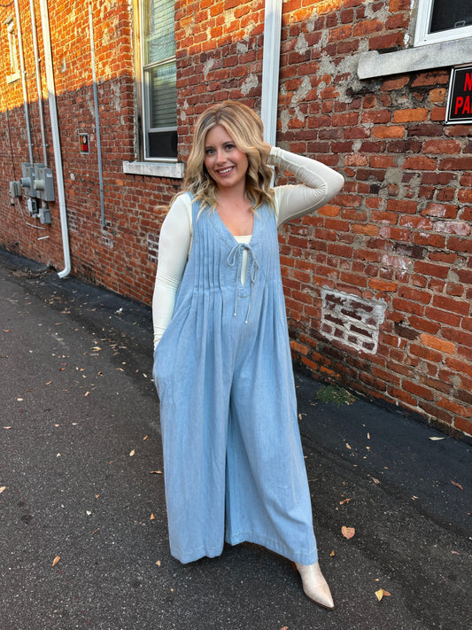 Denim Pleated Jumpsuit