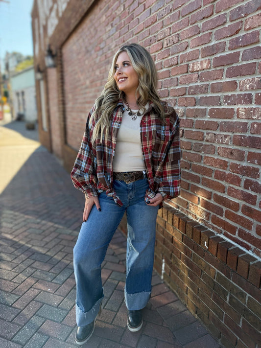 Mocha Plaid Flannel Top