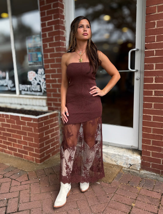 Brown Lace Sweater Dress