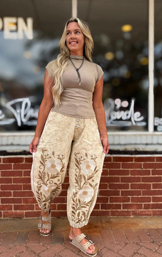 Sand Floral Pants