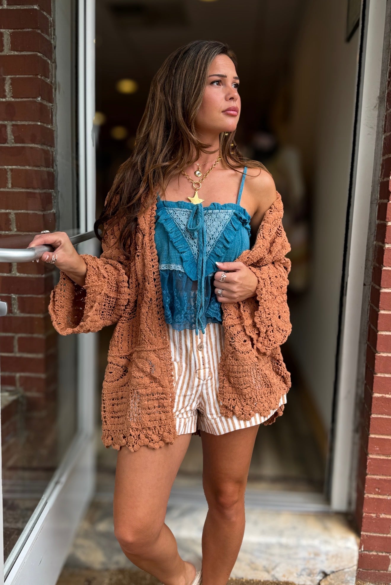 Aqua Teal Lace Top