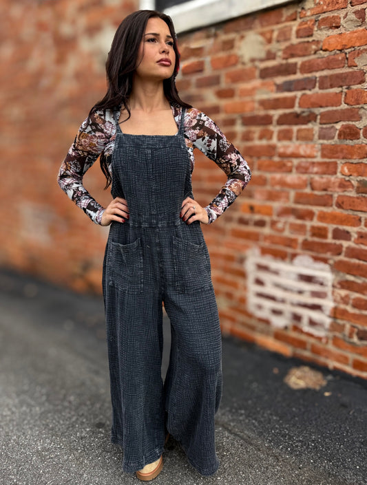Faded Denim Gauze Overalls