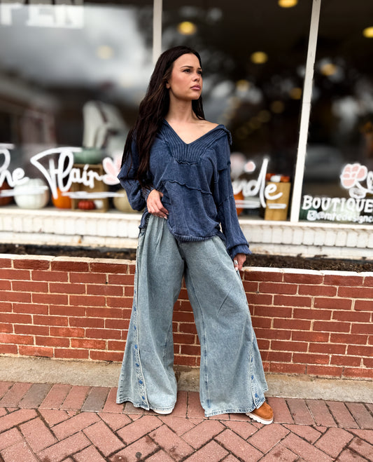 Navy Wide Collar Top
