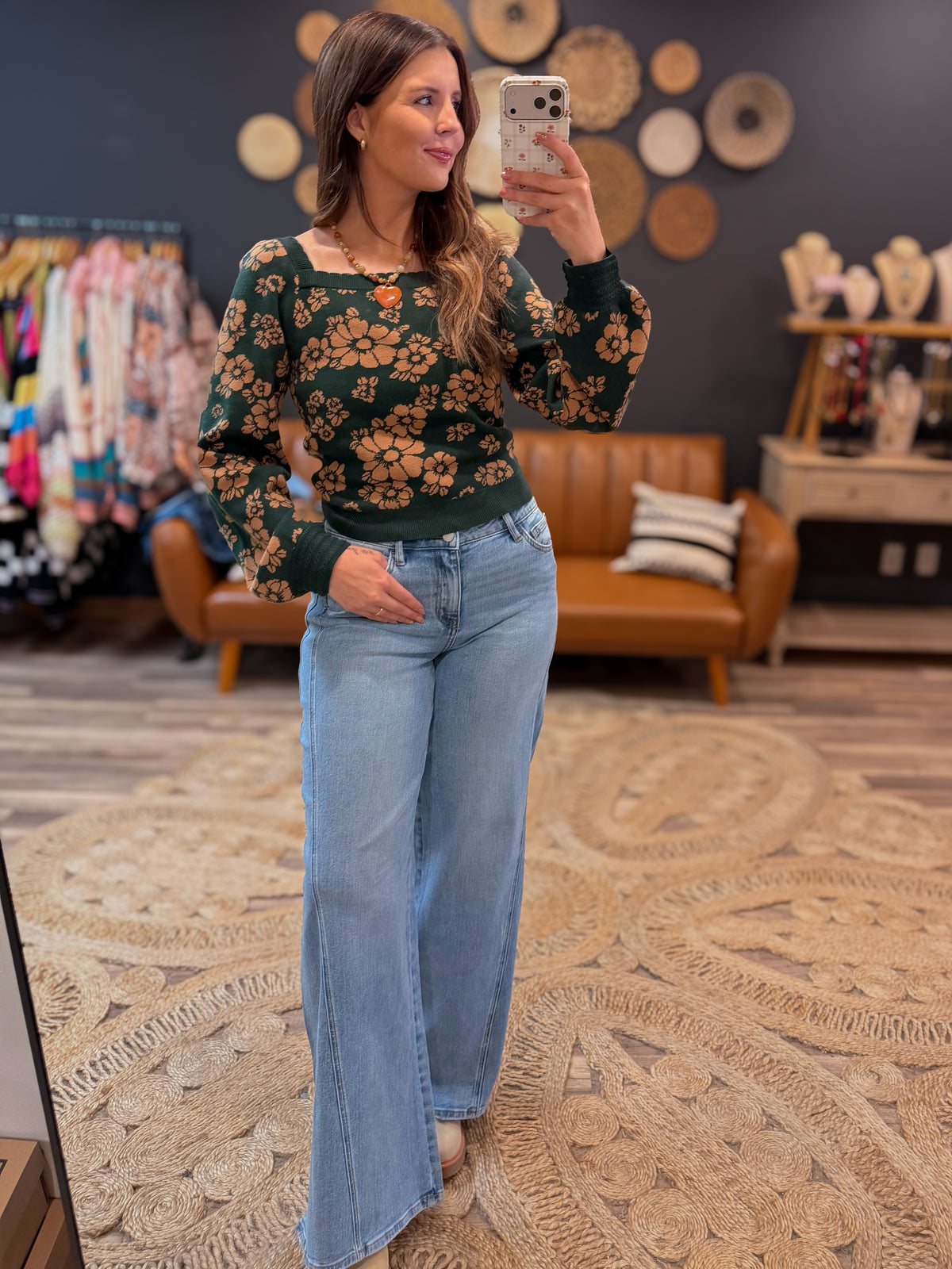 Forest Green Floral Top