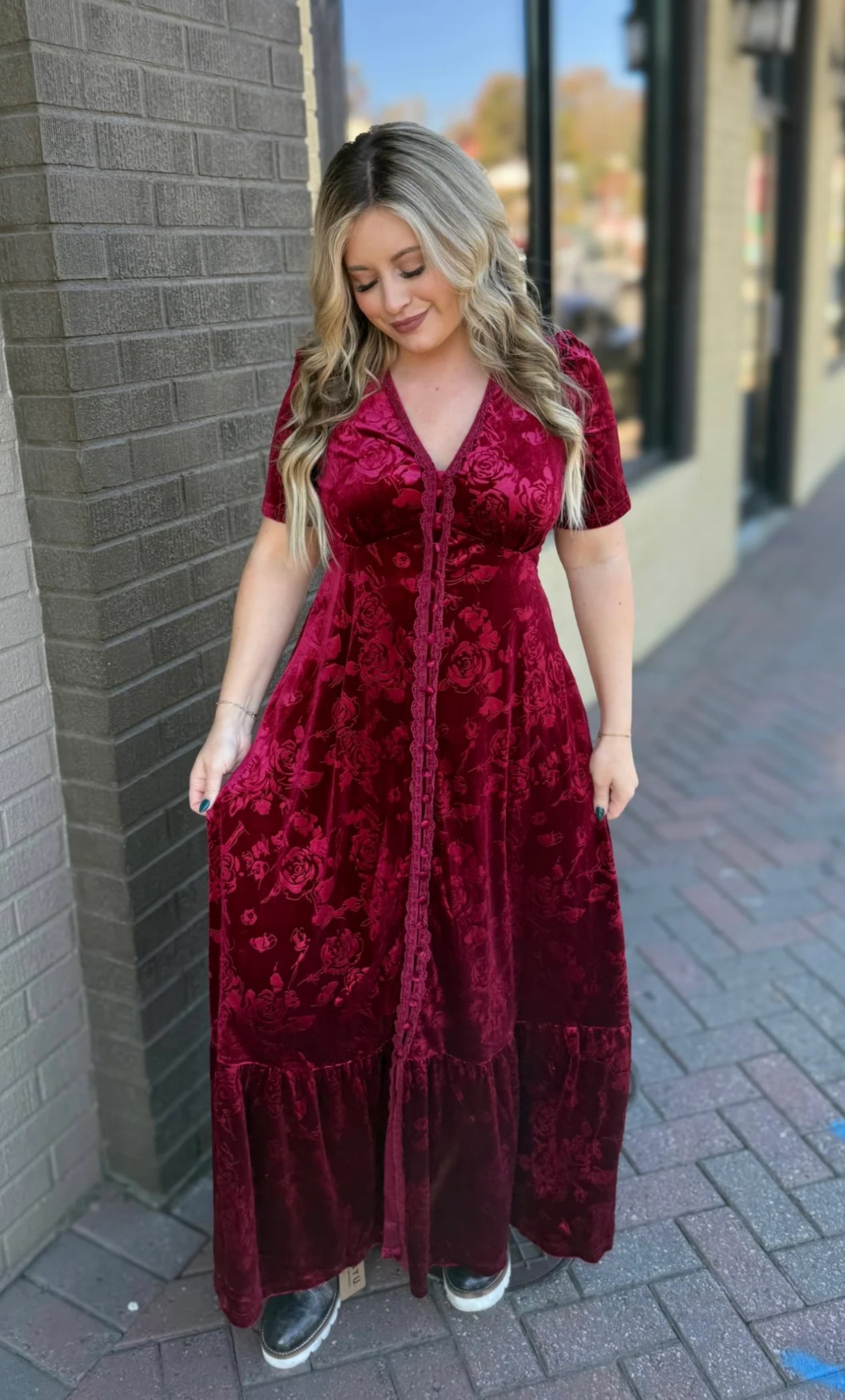 Merlot Button Maxi Dress