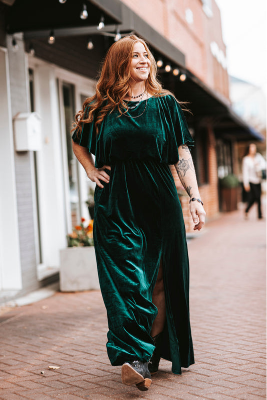 Forest Green Velvet Dress