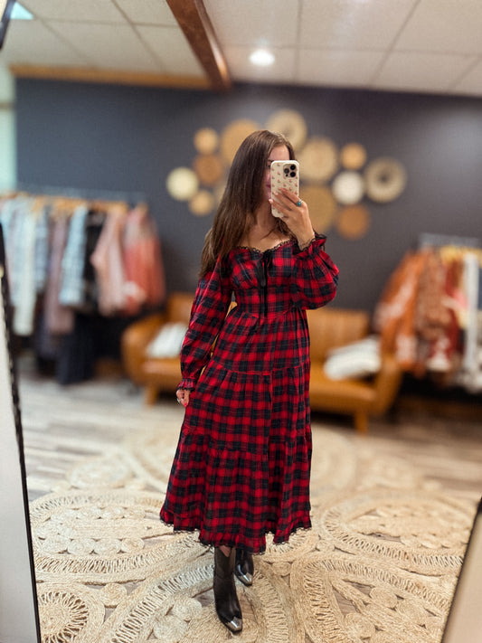 Plaid Tie Maxi Dress