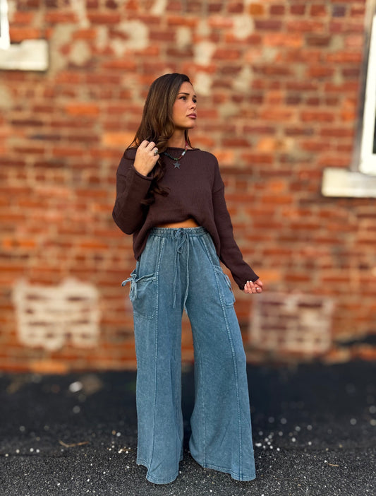 Washed Denim Knit Pants