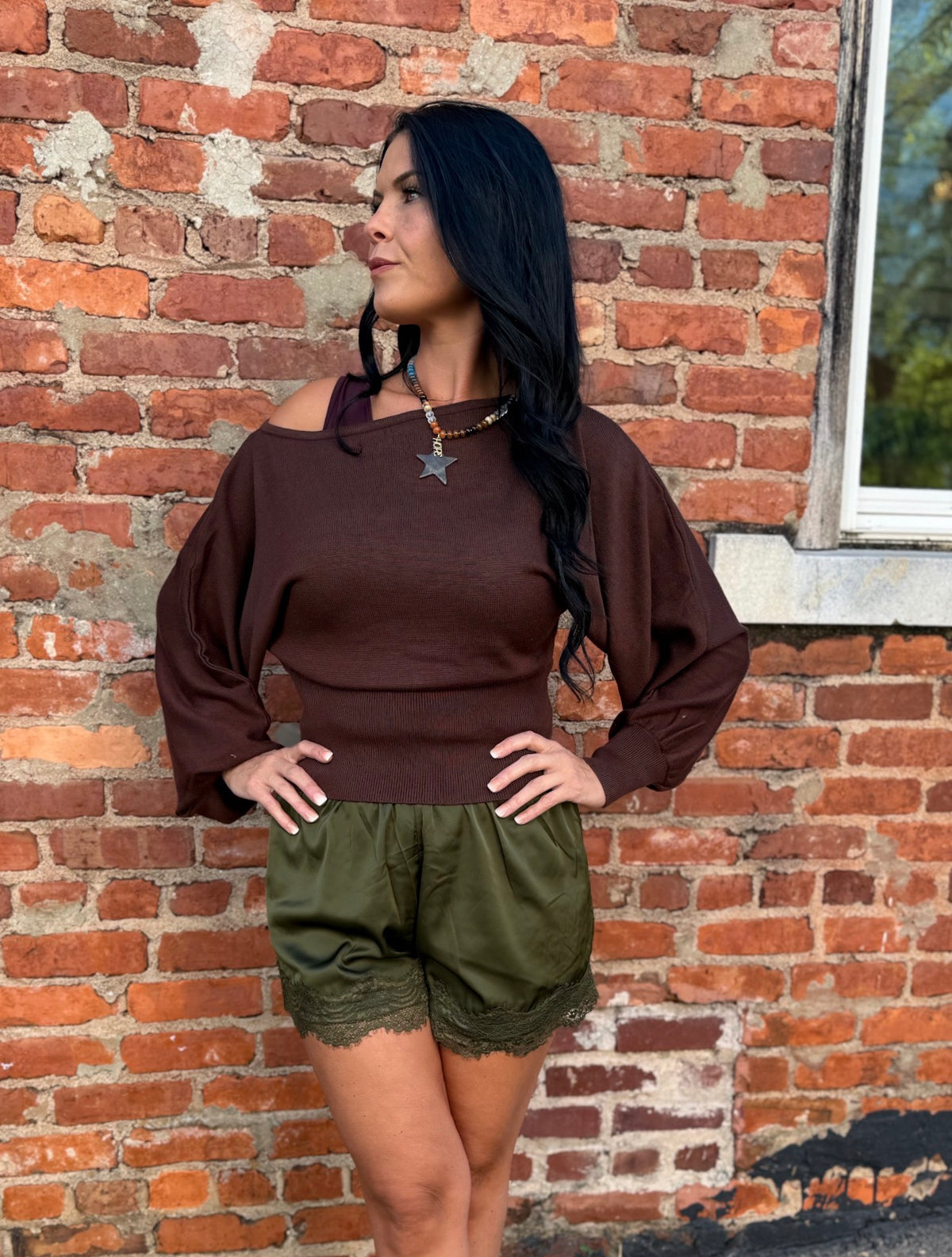 Olive Satin Lace Shorts