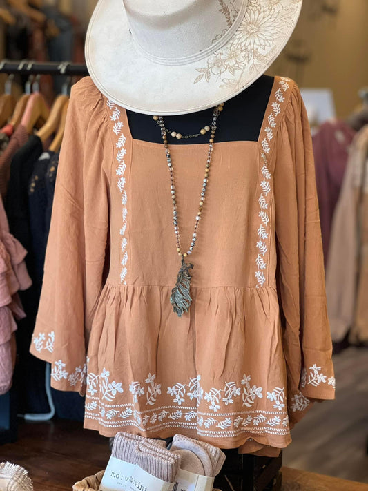 Camel Embroided Top