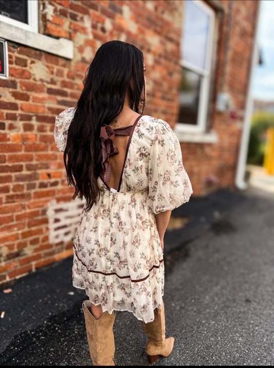 Cream Burgundy Mini Dress