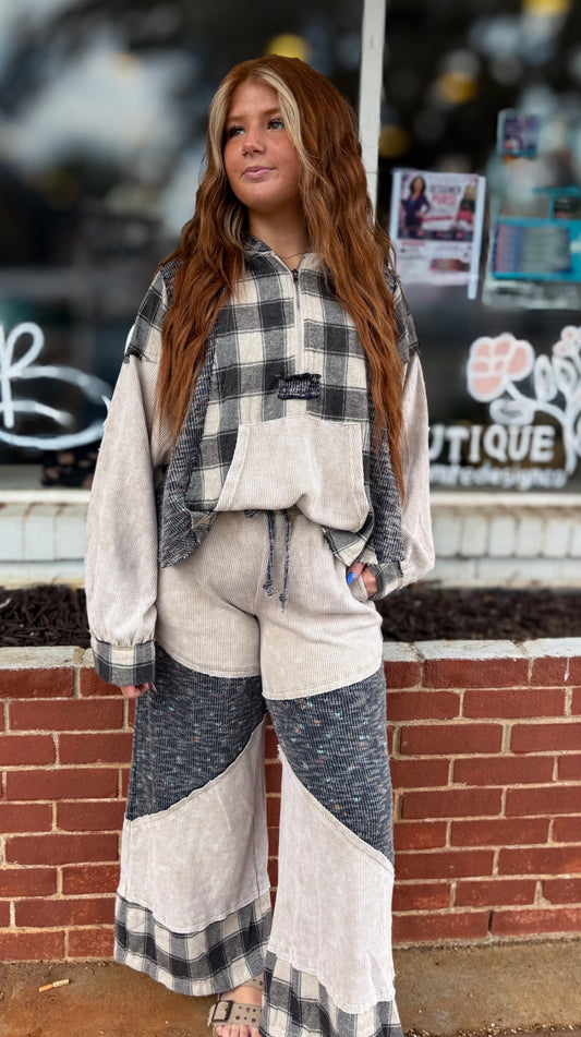 Beige Plaid Zip Hoodie