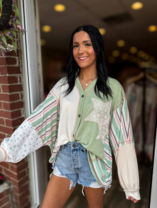 Multi Green Star Top