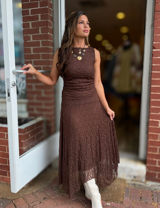 Brown Lace Skirt Set