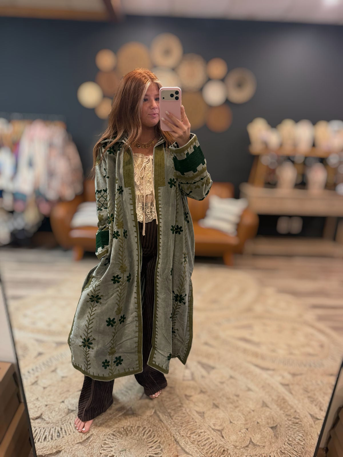 Olive Velvet Duster
