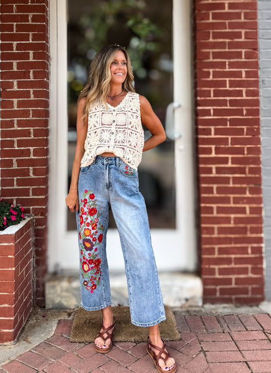 Emb Floral Denim