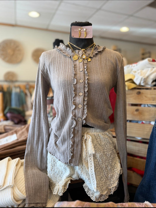 Taupe Washed Ruffle Top