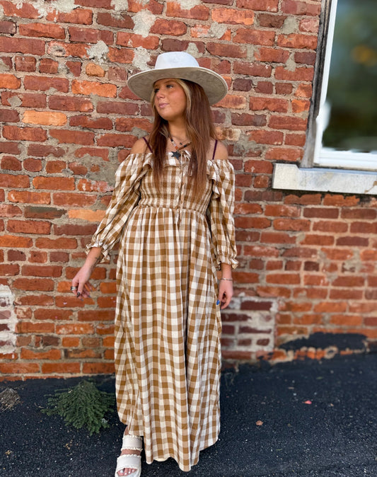 Brown Checkered Maxi Dress