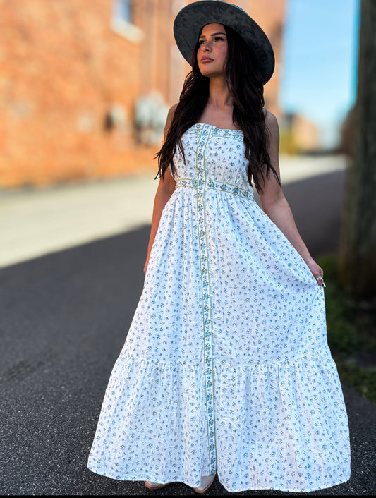 Blue Floral Emb Maxi
