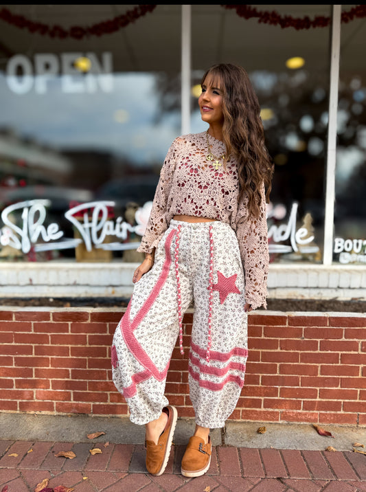 Ivory/Hibiscus Pants