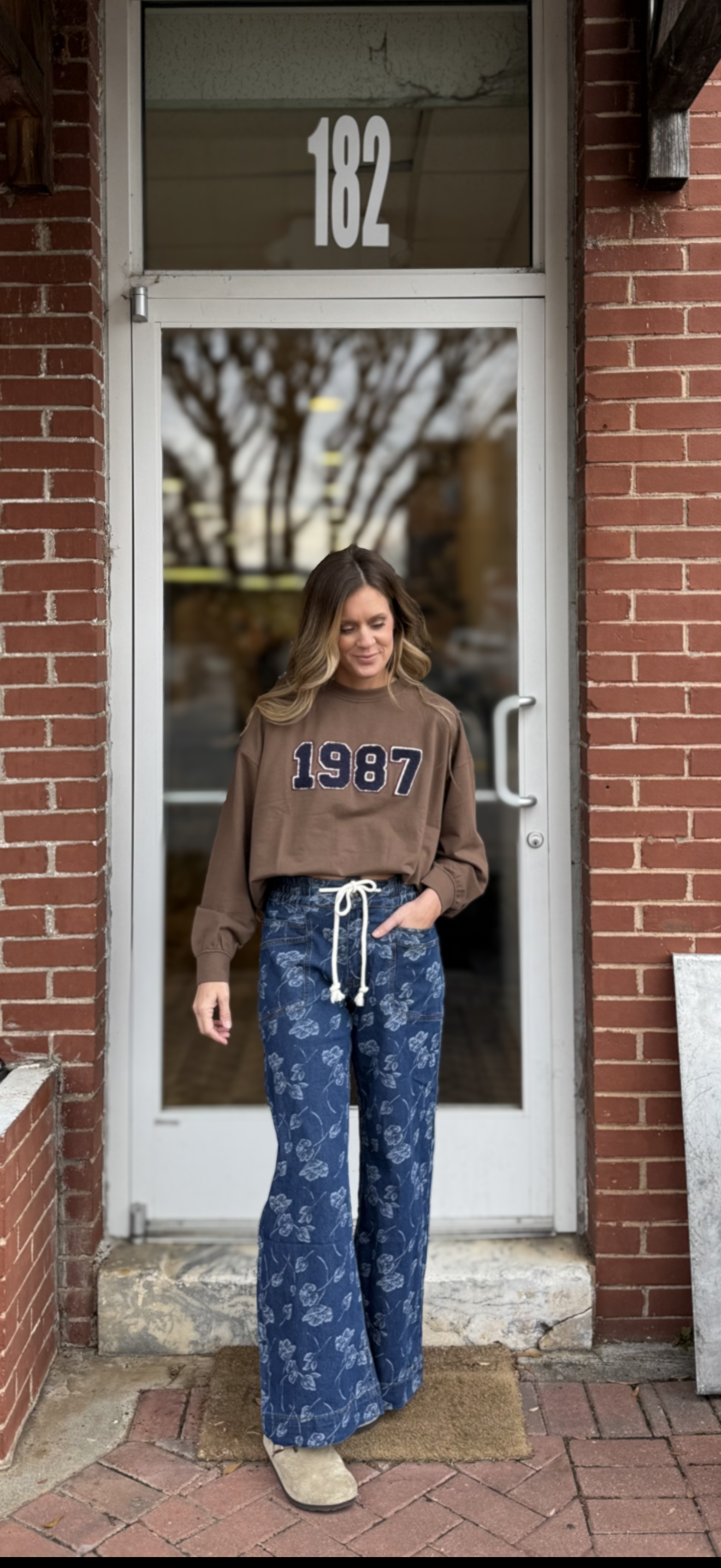 Denim Wht Floral Pants