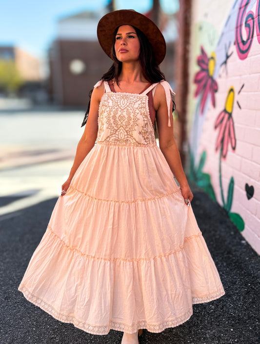 Cham Emb Ivory Dress