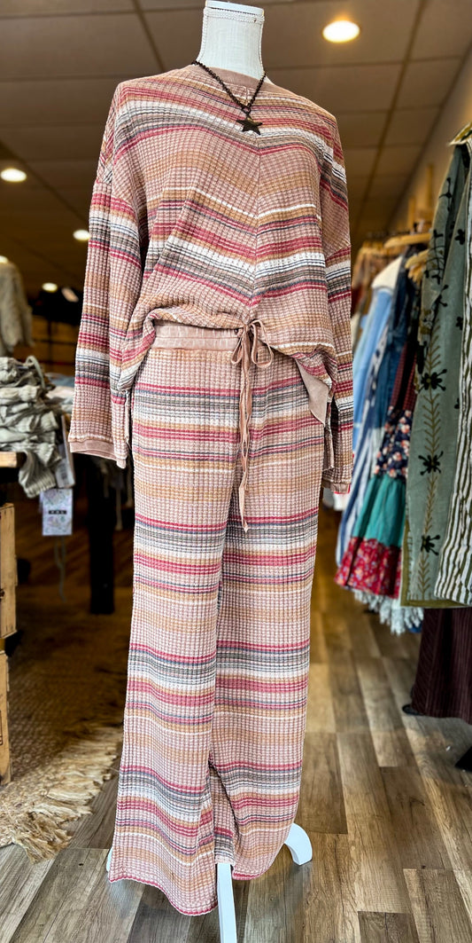 Mocha Stripe Thermal Pants