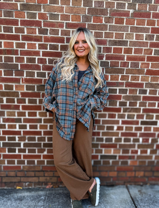 Vintage Teal Plaid Shirt