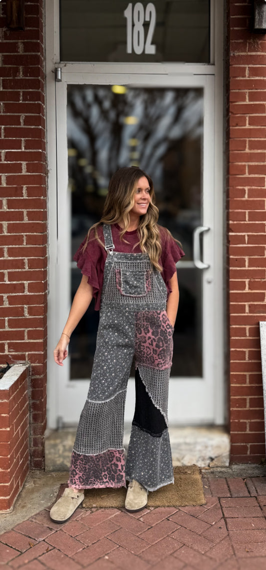 Black Floral Overalls