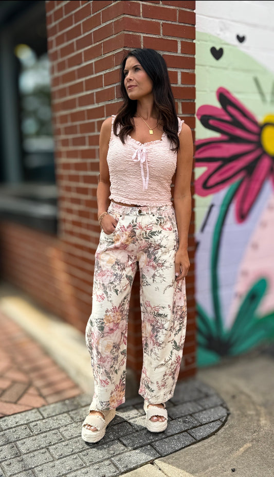 Cream/Floral Jeans