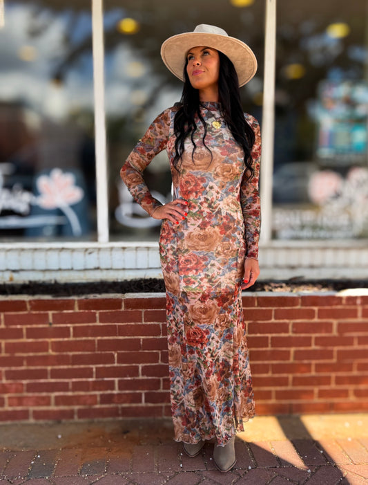 Long Floral Mesh Dress