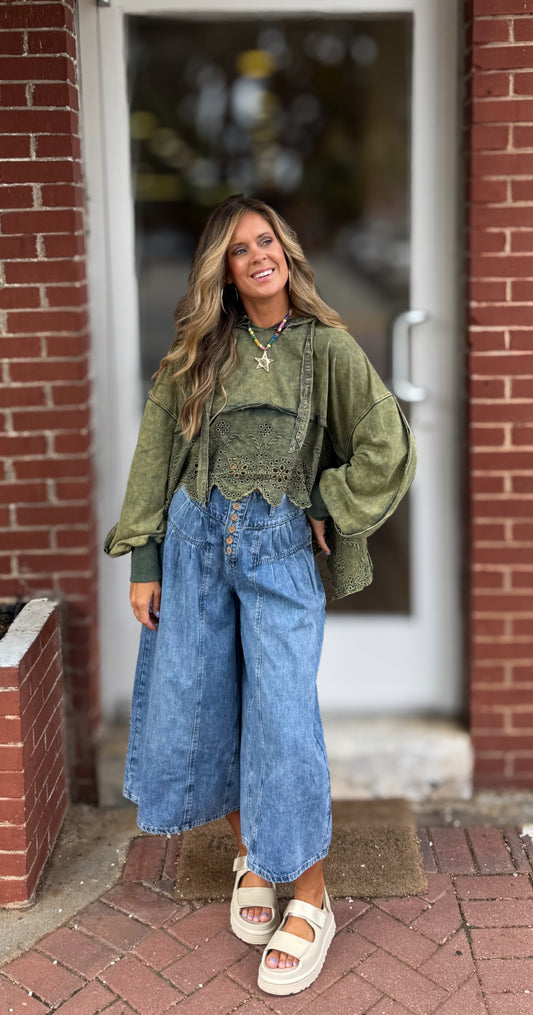 Teal Green Eyelet Top