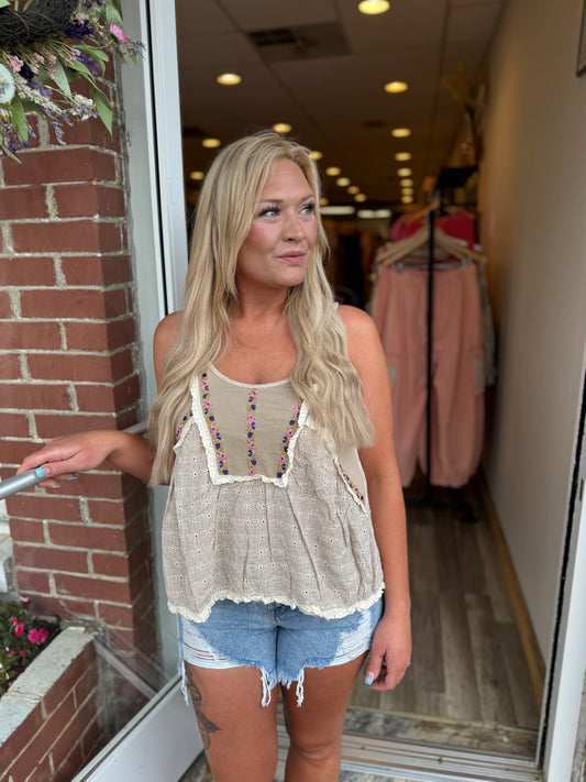 Taupe Floral Top