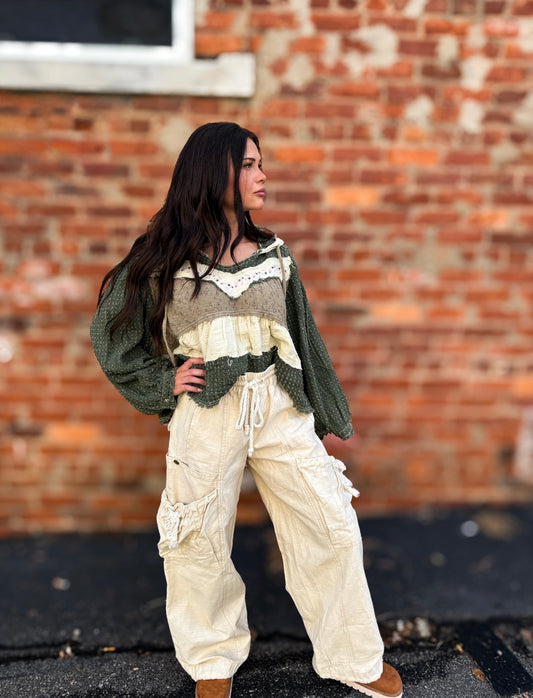 Olive Emb L/S Top